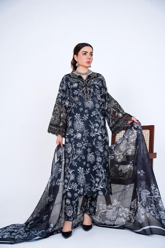 Black Embroidered Lawn 3PC Suit