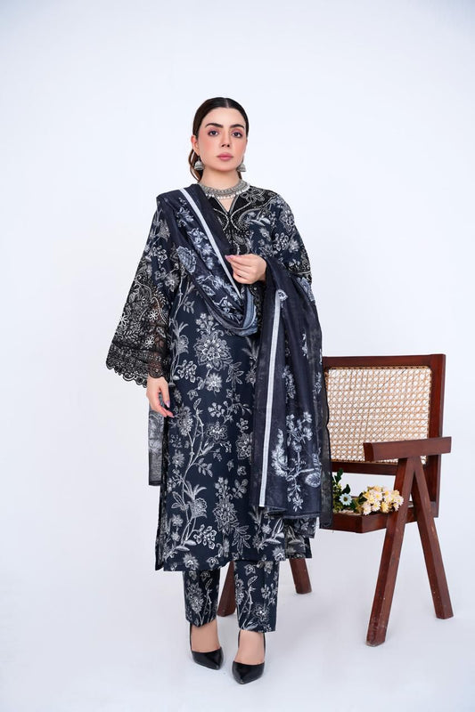 Black Embroidered Lawn 3PC Suit